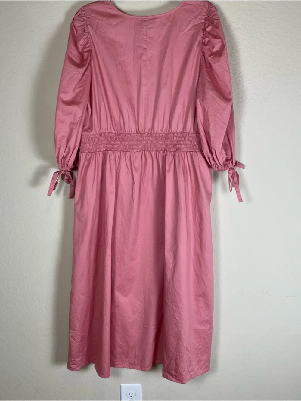 Women’s Pink Summer Casual Midi Dress V-Neck Smocked Beach Vacation Style Sz 18